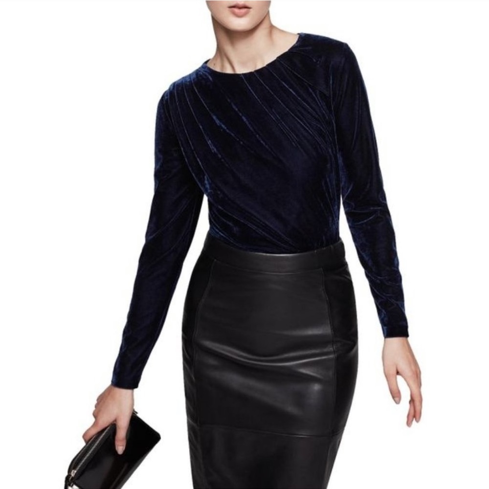 Reiss Midnight Blue Velvet Crew Neck Sweater